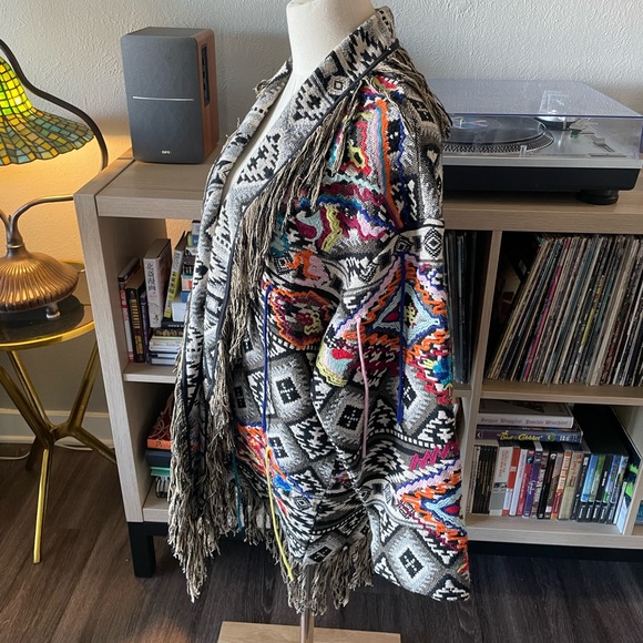 Southwest Colorful Woven Yarn Fringe Zara Cardigan Jacket - Picture 4 of 6